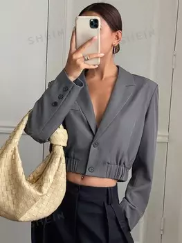 Костюм приталенного кроя, однотонный, с воротником, длинными рукавами, заостренными краями, для женщин Dazy, серый