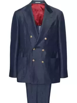 Костюм с двубортным пиджаком Brunello Cucinelli, синий