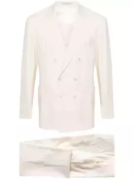 Костюм с двубортным пиджаком из смесового льна Brunello Cucinelli, нейтральный