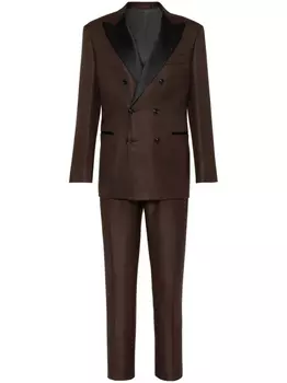 Костюм с двубортным смокингом Brunello Cucinelli, коричневый