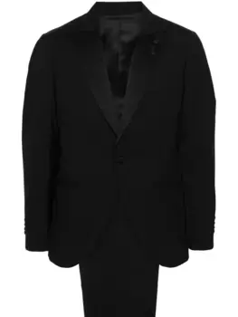 Костюм с однобортным пиджаком и брошью Lardini, черный