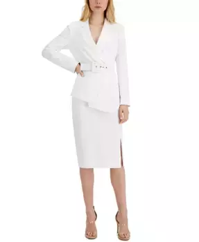 Костюм с запахивающейся юбкой на поясе Tahari ASL, слоновая кость/кремовый