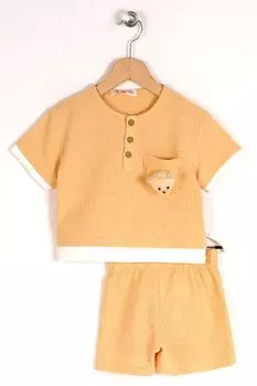 Костюм-шорты горчичного цвета с воротником на пуговицах и мишкой Тедди для мальчика Zepkids