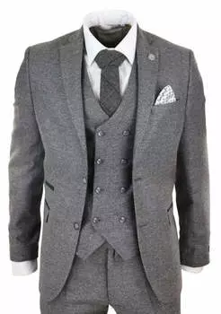Костюм-тройка из двубортного твида TruClothing, серый
