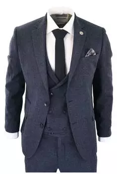 Костюм-тройка из твида, синий, в елочку TruClothing