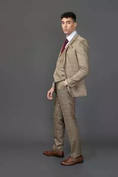 Костюм-тройка Liam, облегающее платье в клетку TruClothing, коричневый