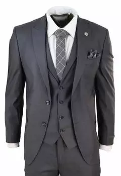 Костюм-тройка Однотонный Классический Индивидуальный крой Умный Повседневный Формальный 1920-х годов TruClothing, серый