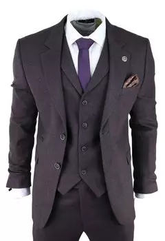 Костюм-тройка TruClothing AK Collection твидовый, фиолетовый