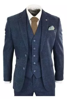 Костюм-тройка твидовый House Of Cavani Carnegi в клетку, темно-синий