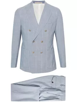 Костюм в тонкую полоску с двубортным пиджаком Eleventy, синий