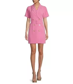 Костюмное мини-платье GB с короткими рукавами и воротником, розовый