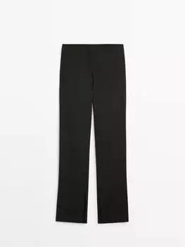 Костюмные брюки из эластичного смесового льна Massimo Dutti, черный