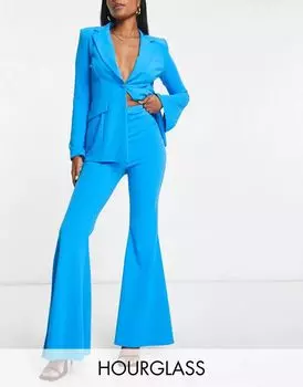 Костюмные брюки из джерси с большим клешем ASOS Hourglass стального синего цвета