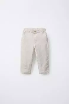 Костюмные брюки из льняной смеси ZARA, светло-бежевый