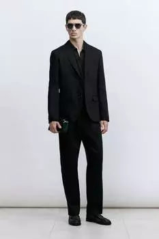 Костюмные брюки из льняной ткани, прямого кроя H&M, черный