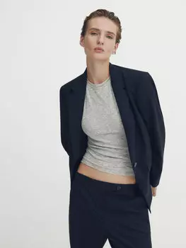 Костюмные брюки из полушерсти темно-синего прохладного Massimo Dutti, темно-синий