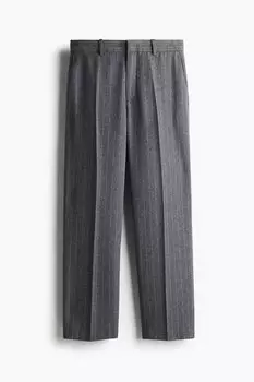 Костюмные брюки из шерсти H&M A/W 2024 Relaxed Fit, темно-серый/полоска
