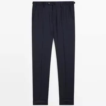 Костюмные брюки из шерсти в крупную клетку Massimo Dutti, темно-синий