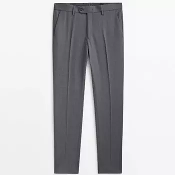Костюмные брюки из шерстяной ткани двунитки Massimo Dutti, серый