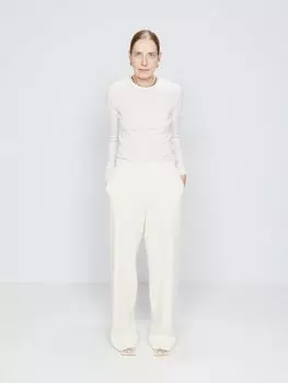 Костюмные брюки из смесовой шерсти с приспущенным передним швом Raey, белый