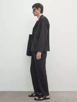 Костюмные брюки из технического хлопка Massimo Dutti, синий