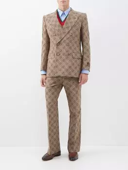 Костюмные брюки из жаккардового хлопка horsebit Gucci, коричневый