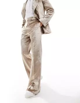 Костюмные брюки-клеш из бархата с тиснением золотого цвета ASOS DESIGN