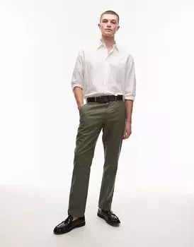 Костюмные брюки прямого кроя Topman из льняной смеси цвета хаки