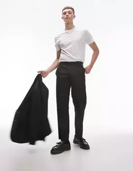 Костюмные брюки прямого кроя Topman из смесового материала черного цвета