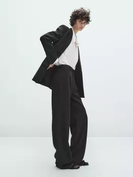 Костюмные брюки с атласным поясом Massimo Dutti, черный