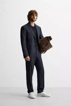 Костюмные брюки с текстурированной деятельностью ZARA, темно-синий