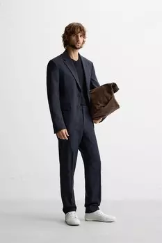 Костюмные брюки с текстурированной деятельностью ZARA, темно-синий