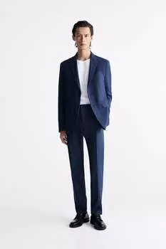 Костюмные брюки с текстурированными рукавами ZARA, синий
