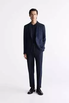 Костюмные брюки с текстурированными рукавами ZARA, темно-синий