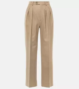 Костюмные брюки с высокой посадкой из шерсти и кашемира Loro Piana, бежевый