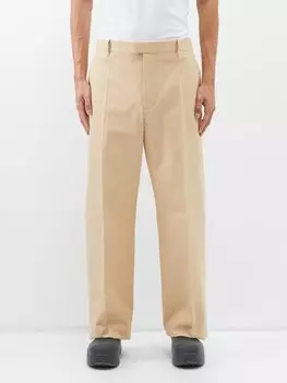 Костюмные брюки со складками из хлопковой парусины Bottega Veneta, бежевый