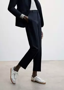 Костюмные брюки со складками MANGO, темно-синий