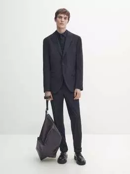 Костюмные брюки в клетку windowpane из смесовой шерсти Massimo Dutti, синий