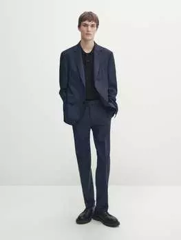 Костюмные брюки в тонкую полоску из смесовой шерсти Massimo Dutti, индиго