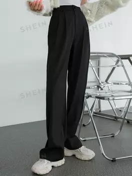 Костюмные брюки, завышенная талия, мелкие детали, прямой крой Dazy, черный