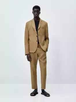 Костюмный блейзер из 100% льна Massimo Dutti, бежевый