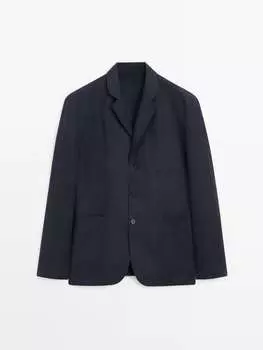 Костюмный пиджак из 100% льна Massimo Dutti, синий