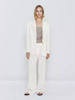Костюмный пиджак из 100% льна на двух кнопках Massimo Dutti, белый