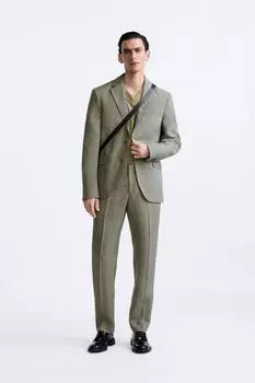 Костюмный пиджак из 100% льна ZARA, хаки