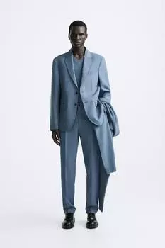 Костюмный пиджак из 100% льна ZARA, голубая сталь