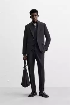 Костюмный пиджак из шерсти ZARA, темно-синий