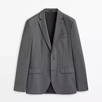 Костюмный пиджак из шерстяной двунитки Massimo Dutti, серый