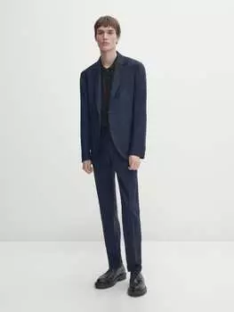 Костюмный пиджак из смесовой шерсти в тонкую полоску Massimo Dutti, индиго