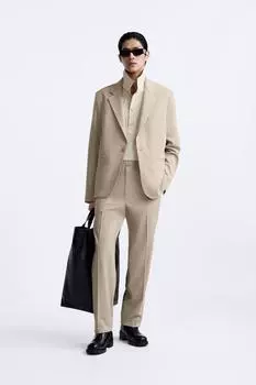 Костюмный пиджак прямого кроя ZARA, кэмел