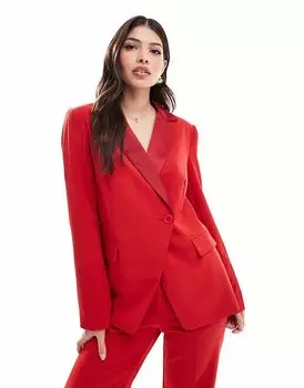 Костюмный пиджак-смокинг ASOS DESIGN с зауженной талией, красный